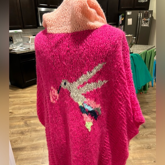 One of a Kind Pink designer Sweater poncho Size OS Bird Boutique EUC - Picture 5 of 6